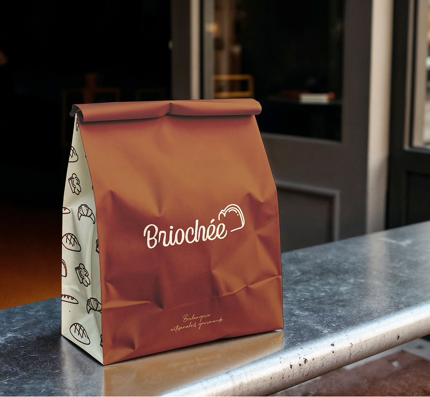 Design de sachet à pain kraft avec logo artisanal pour boulangerie